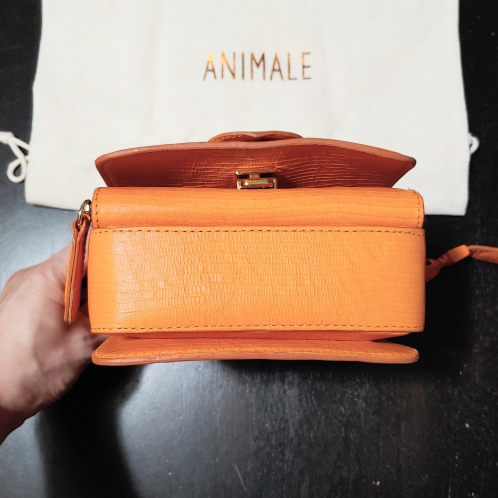 Animale Brazil Lizard Leather Mini Satchel Crossbody Shoulder Bag Bright Orange - Picture 10 of 16